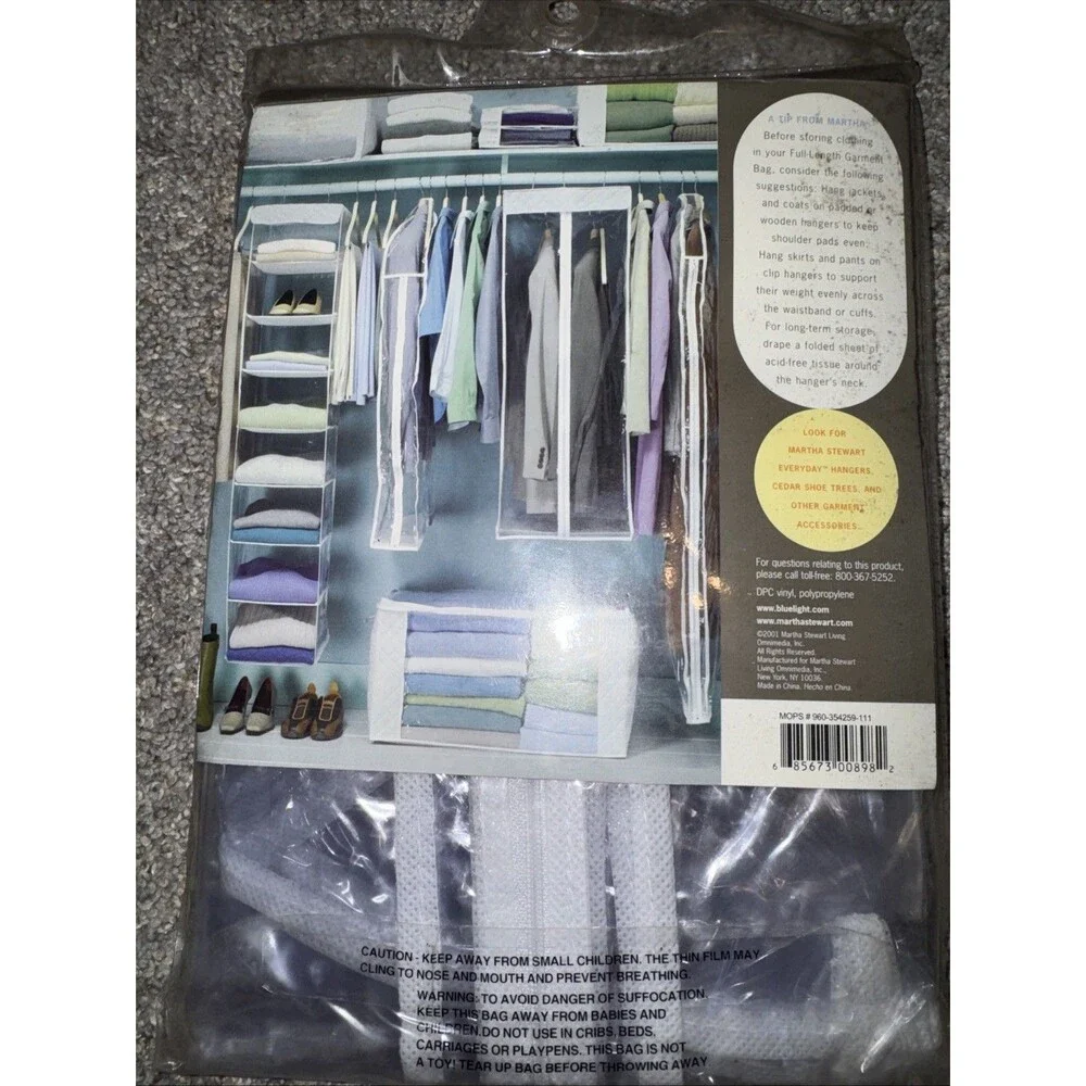 Clear Vinyl Garment Bags Martha Stewart Full Length for Clothes New 62x24x3”